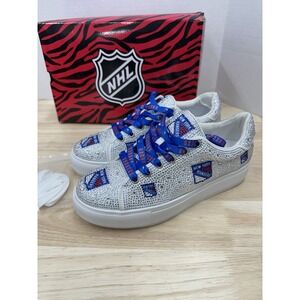 New York Rangers Women's 10 Cuce White Crystal Team Shoes Sneakers Bling Sparkle